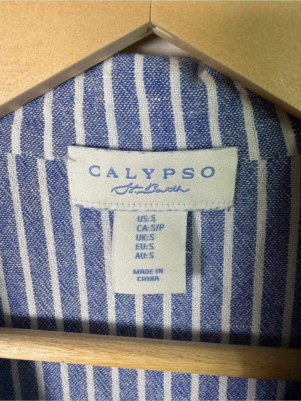 Calypso St. Barth Blue White Stripe Linen  Button-Front Midi Shirtdress Pocket S - Picture 5 of 6